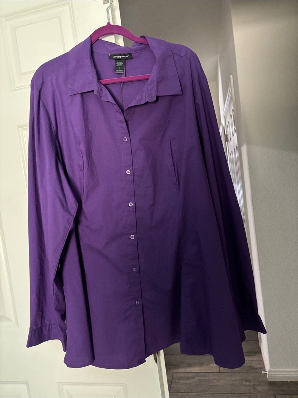 Ashley Stewart Deep Purple Button-Front Long Sleeve Shirt